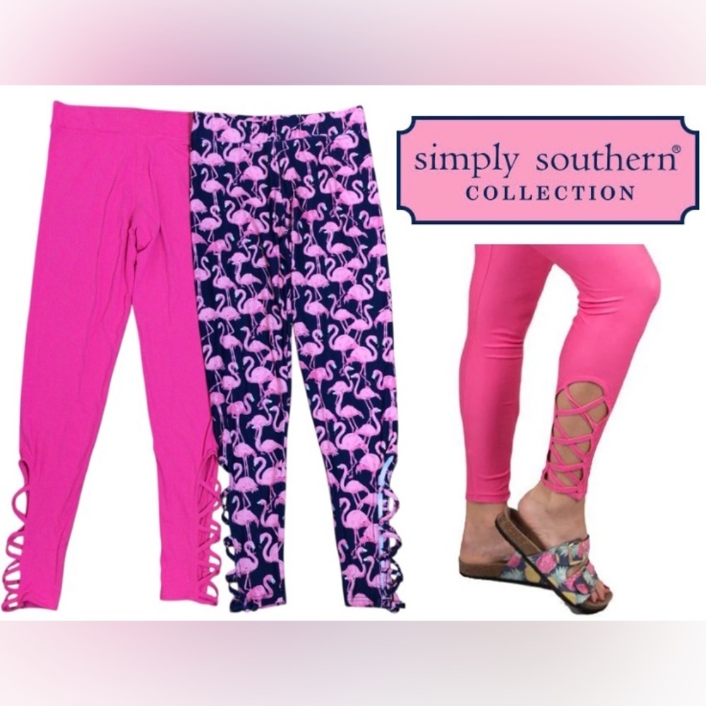Simply Southern Leggings 2 Pack XS-M Buttery Soft Pink Flamingo Cut Out Stretch